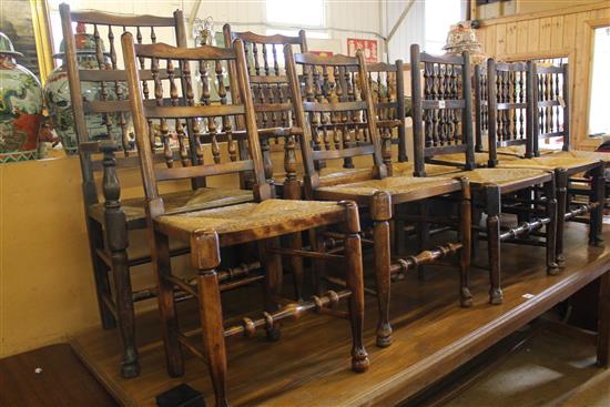 Set of 10 rush-seat spindleback chairs(-)